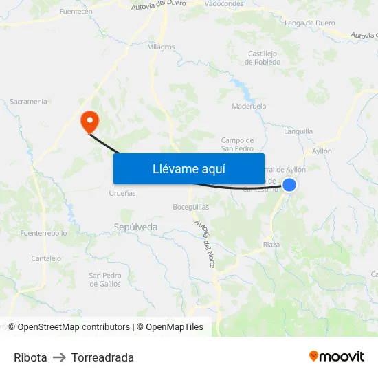 Ribota to Torreadrada map