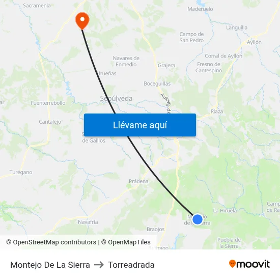 Montejo De La Sierra to Torreadrada map