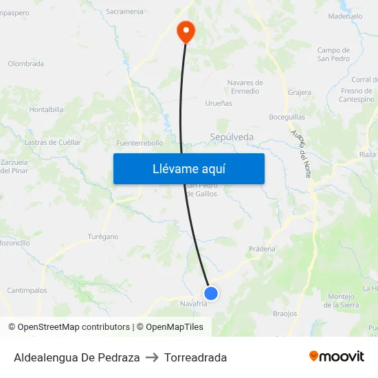 Aldealengua De Pedraza to Torreadrada map