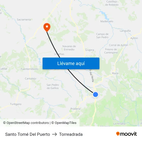 Santo Tomé Del Puerto to Torreadrada map