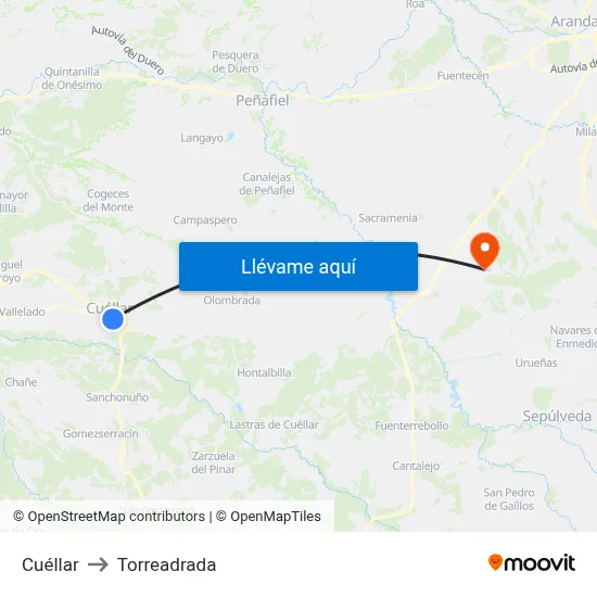 Cuéllar to Torreadrada map