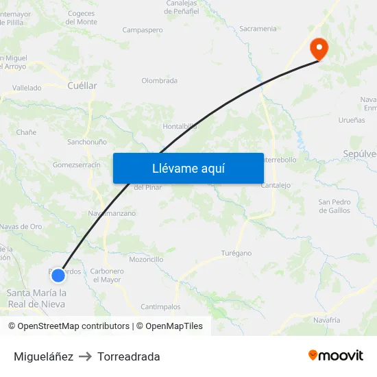 Migueláñez to Torreadrada map