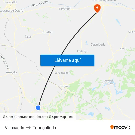 Villacastín to Torregalindo map