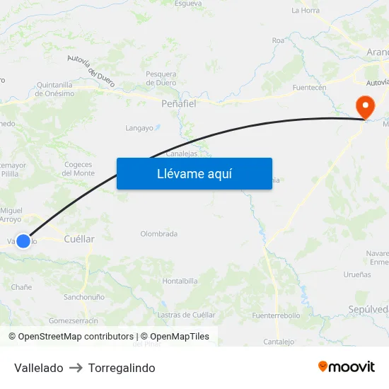 Vallelado to Torregalindo map