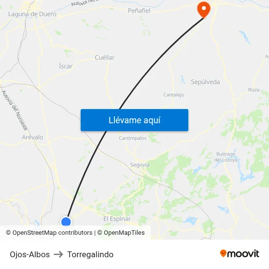 Ojos-Albos to Torregalindo map