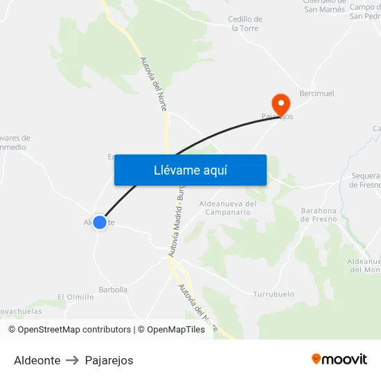Aldeonte to Pajarejos map
