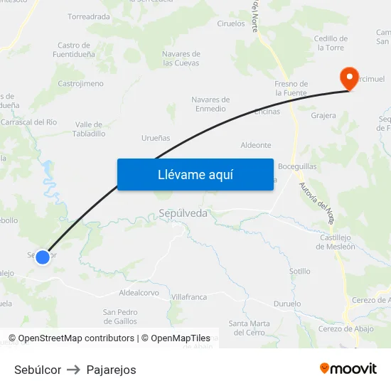Sebúlcor to Pajarejos map