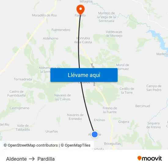 Aldeonte to Pardilla map