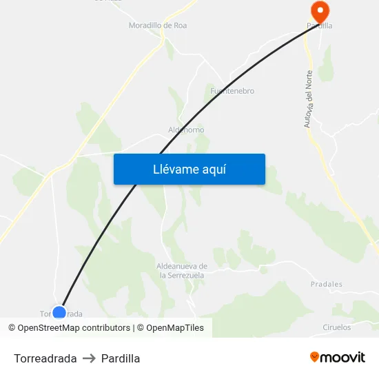 Torreadrada to Pardilla map