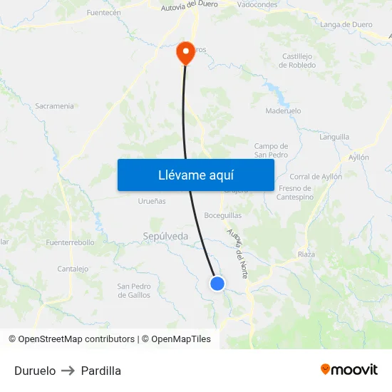 Duruelo to Pardilla map