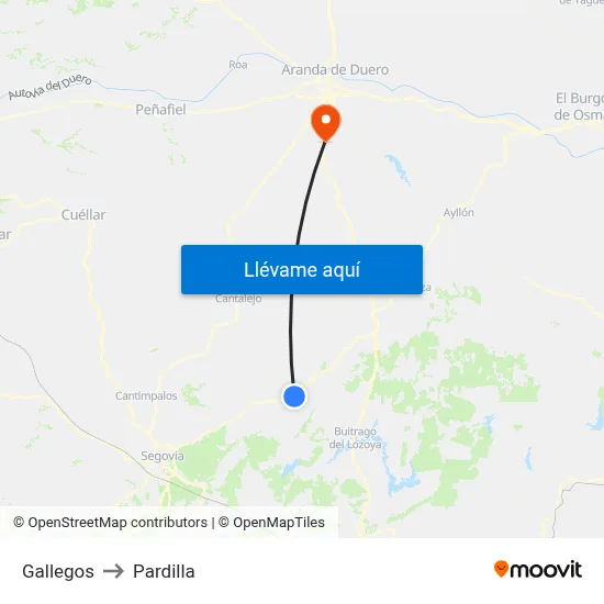 Gallegos to Pardilla map