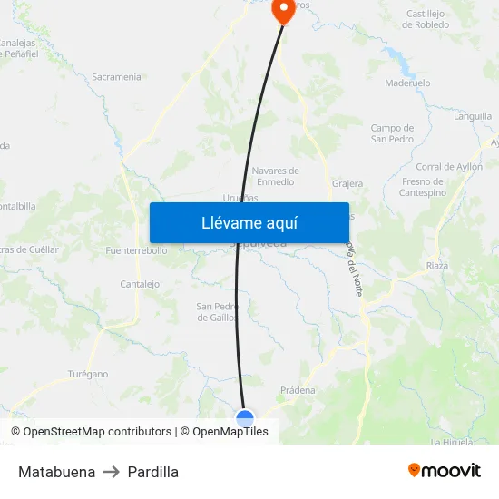 Matabuena to Pardilla map