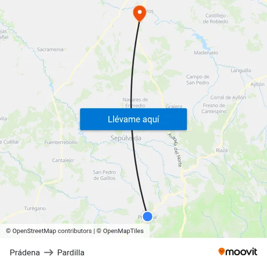 Prádena to Pardilla map