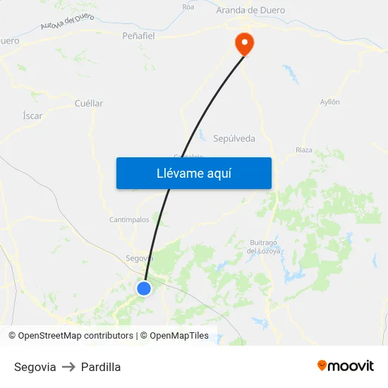 Segovia to Pardilla map