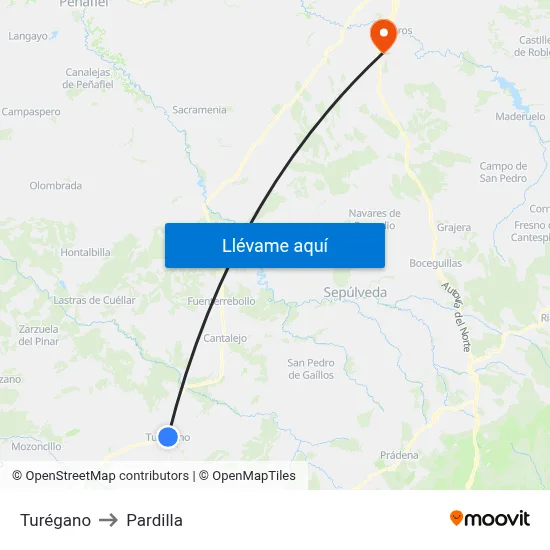 Turégano to Pardilla map