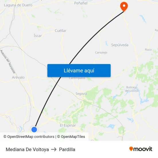 Mediana De Voltoya to Pardilla map