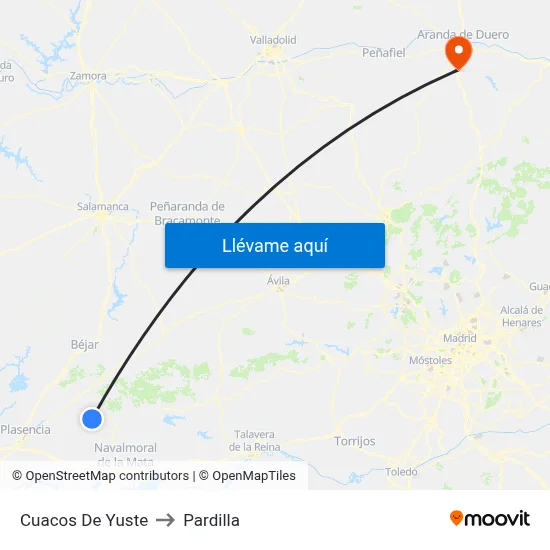 Cuacos De Yuste to Pardilla map