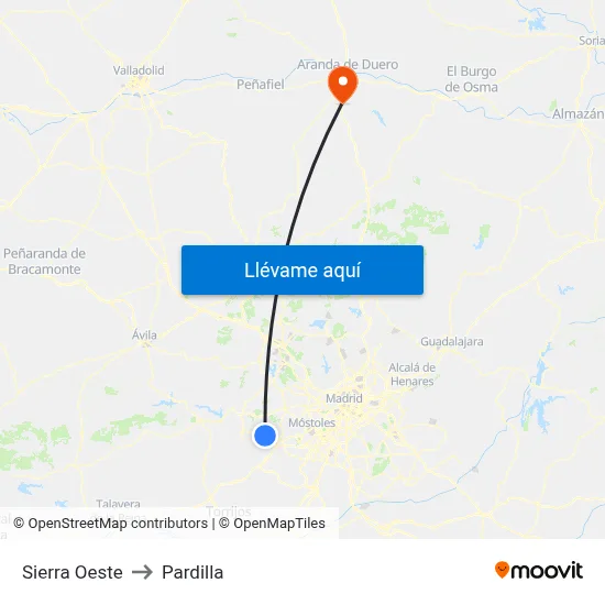 Sierra Oeste to Pardilla map