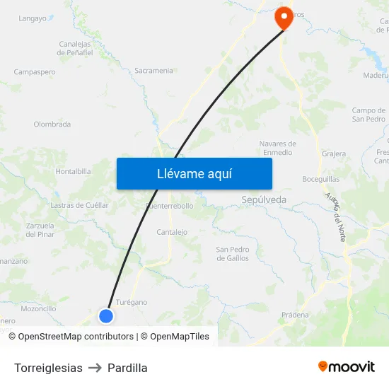 Torreiglesias to Pardilla map
