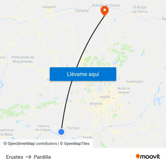 Erustes to Pardilla map