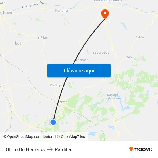 Otero De Herreros to Pardilla map