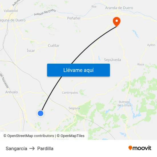 Sangarcía to Pardilla map