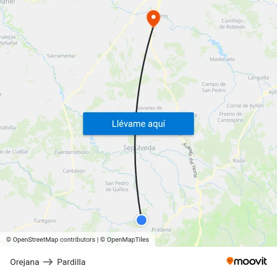 Orejana to Pardilla map