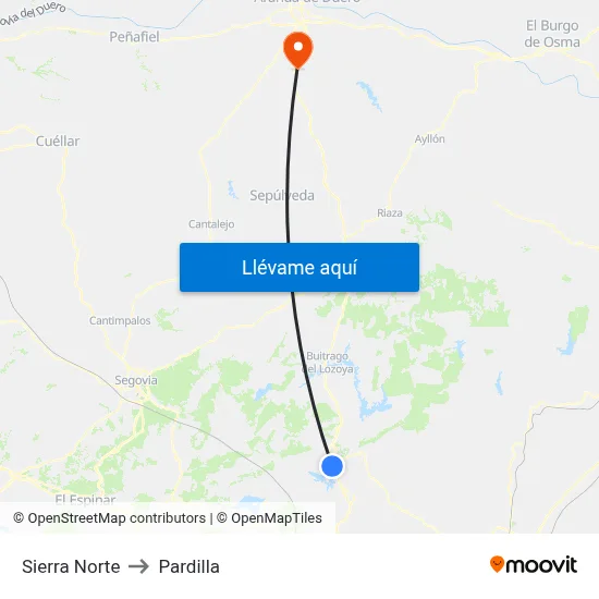 Sierra Norte to Pardilla map