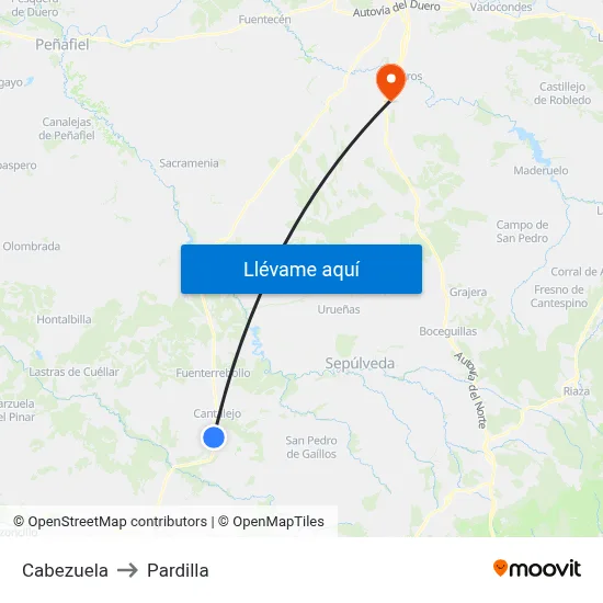 Cabezuela to Pardilla map