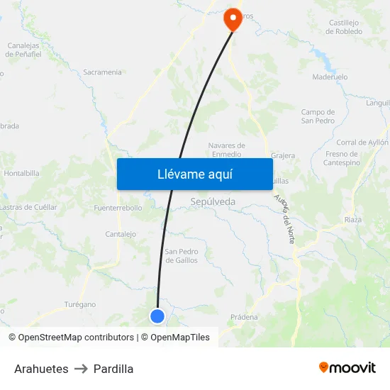 Arahuetes to Pardilla map