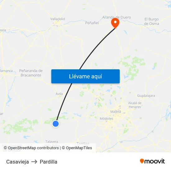 Casavieja to Pardilla map