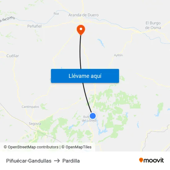 Piñuécar-Gandullas to Pardilla map