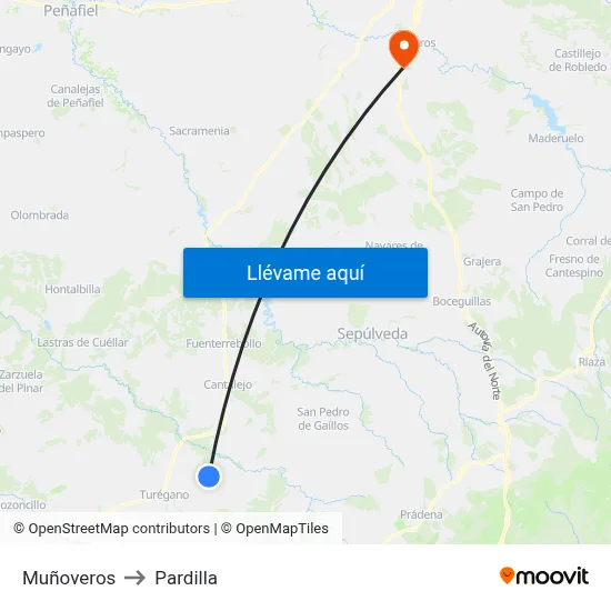 Muñoveros to Pardilla map