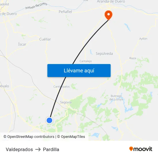 Valdeprados to Pardilla map