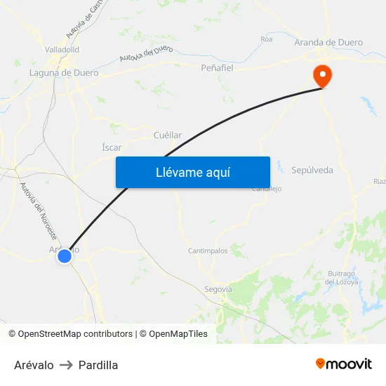 Arévalo to Pardilla map
