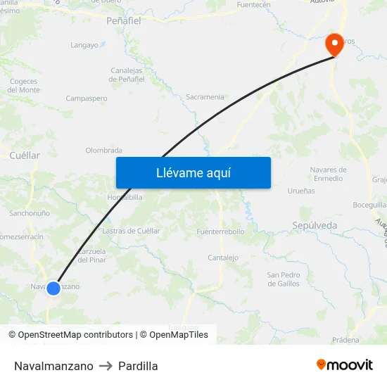 Navalmanzano to Pardilla map