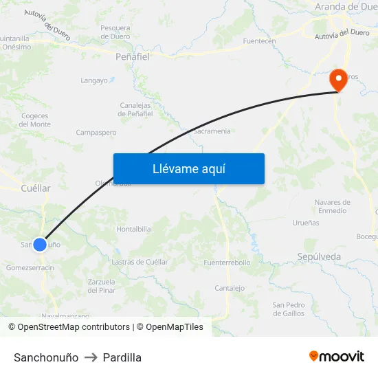 Sanchonuño to Pardilla map