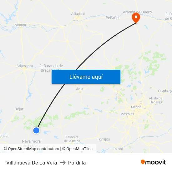 Villanueva De La Vera to Pardilla map