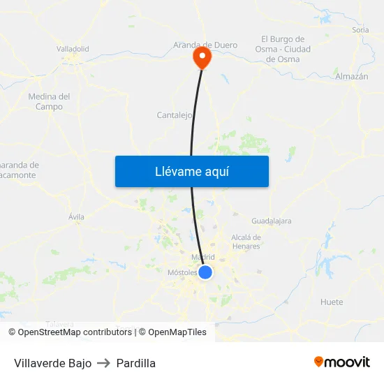 Villaverde Bajo to Pardilla map