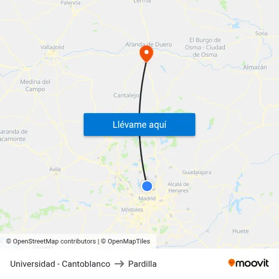 Universidad - Cantoblanco to Pardilla map