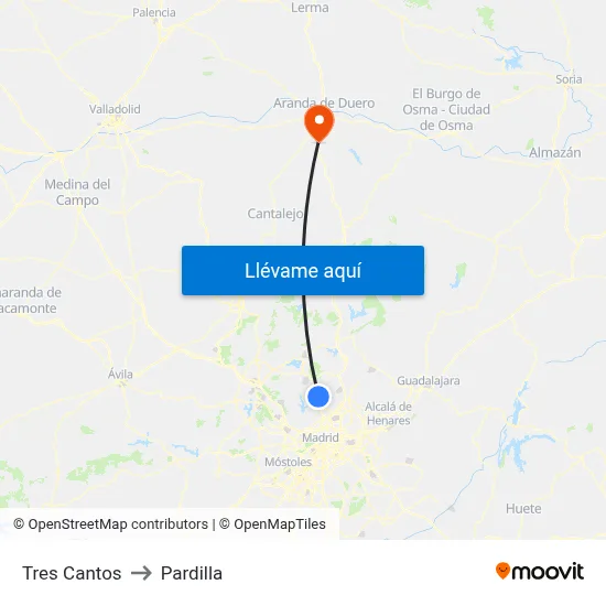 Tres Cantos to Pardilla map