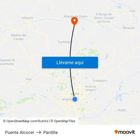 Puente Alcocer to Pardilla map