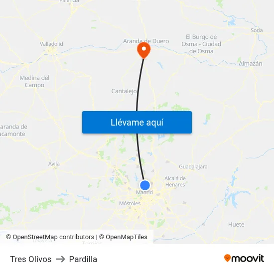 Tres Olivos to Pardilla map