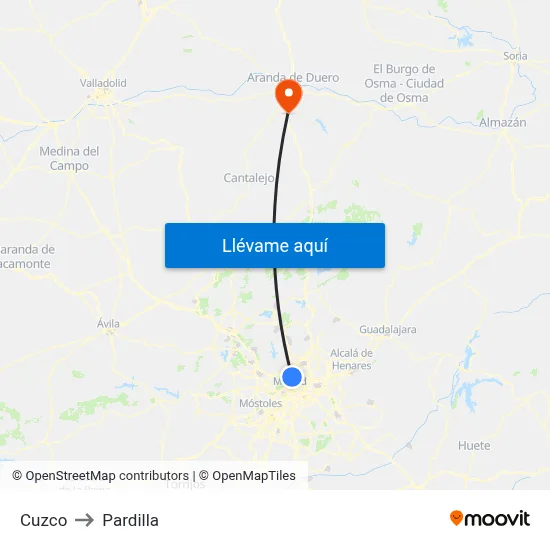 Cuzco to Pardilla map