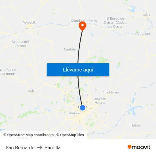 San Bernardo to Pardilla map