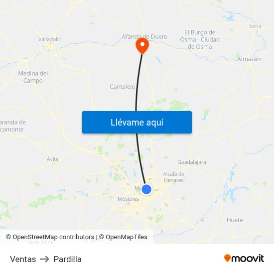Ventas to Pardilla map