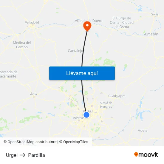 Urgel to Pardilla map