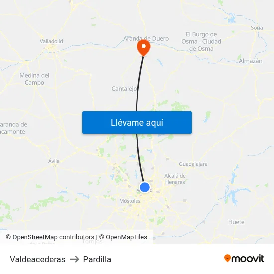 Valdeacederas to Pardilla map