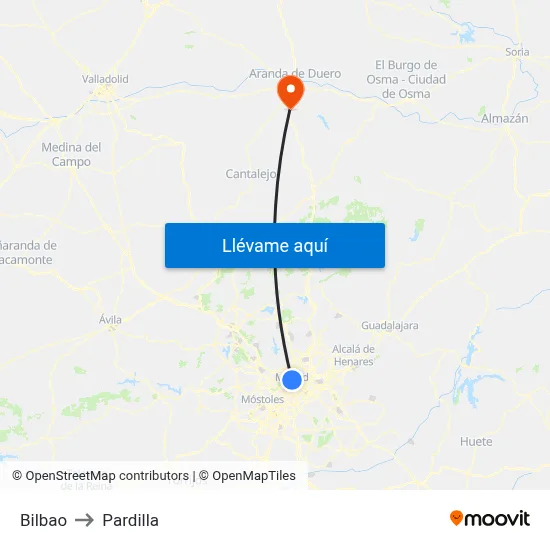 Bilbao to Pardilla map