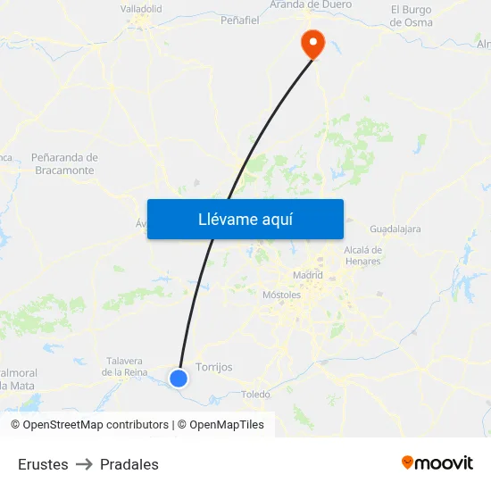 Erustes to Pradales map